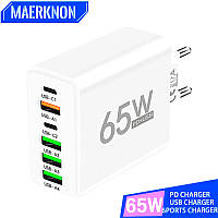 Зарядний пристрій живлення Блок живлення для телефону Maerknon 65W 4 USB + 2 Type-C Швидка зарядка PD+QC3.0