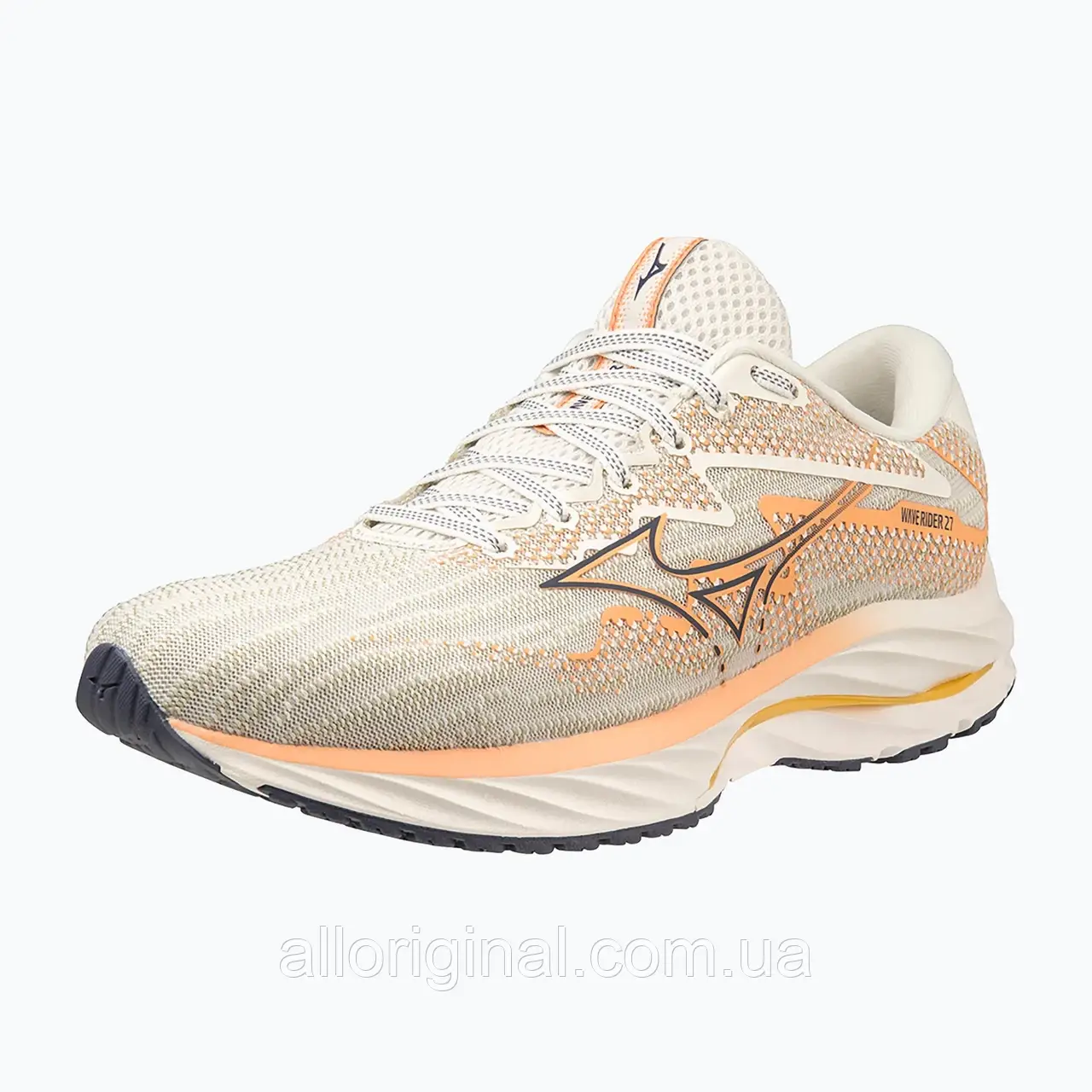 AllOriginal com ua Кросівки для бігу жіночі Mizuno Wave Rider 27 snow white/ nightshadow blue/ coral reef