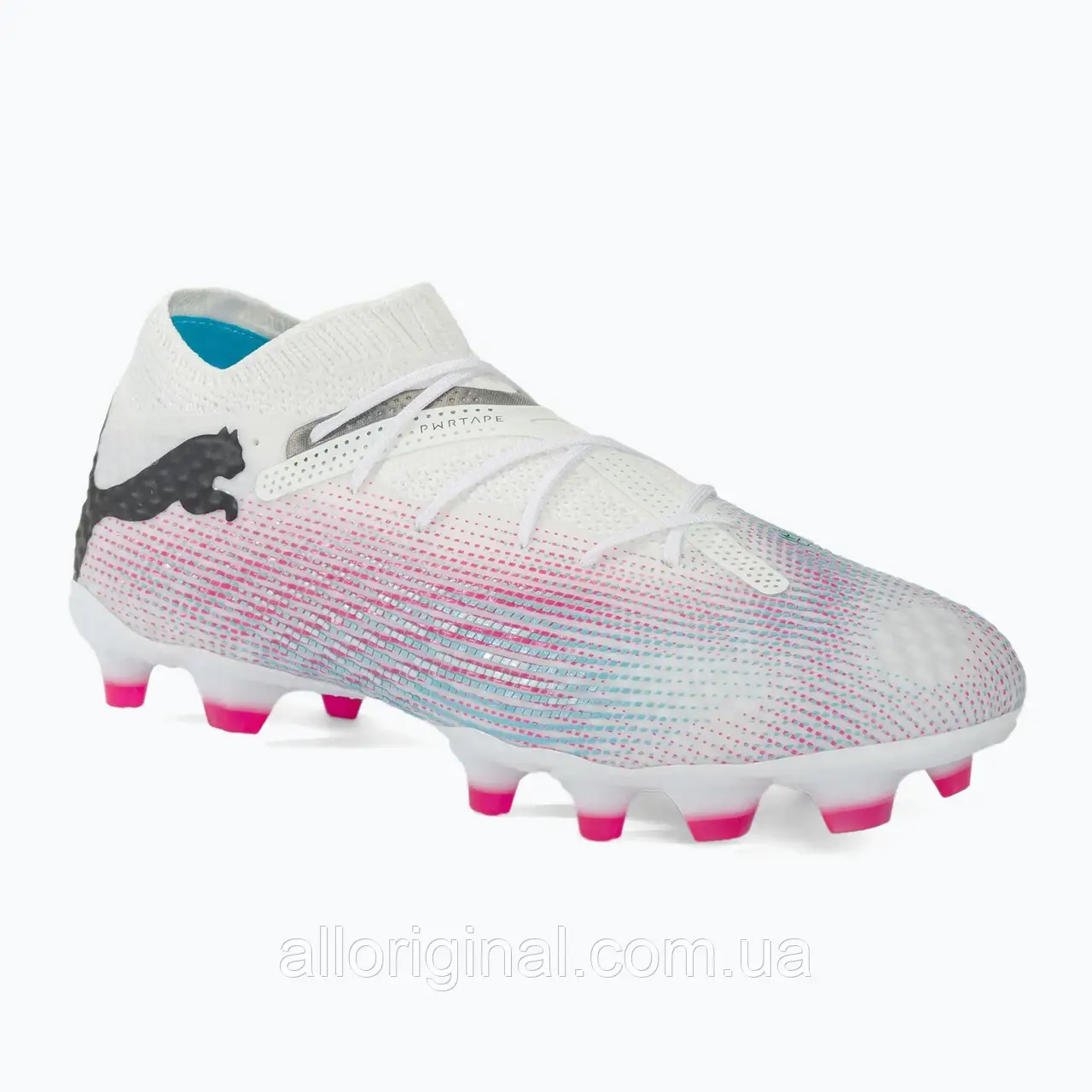 AllOriginal com ua Футбольні бутси PUMA Future 7 Pro+ FG/AG пума білі / пума чорні / отруйно-рожеві РОЗМІРИ