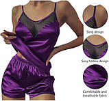 Бордова піжама шорти та майка зі стрейчевого тонкого атласу, фото 3