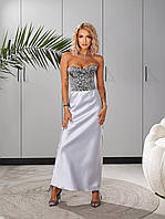 Шовкова спідниця нижче коліна, арт. 904, колір світло сірий / срібний