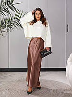 Шовкова спідниця нижче коліна, арт. 904, колір кава /кавового кольору