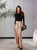 Шовкова спідниця нижче коліна, арт. 904, колір беж /бежевого кольору