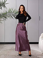 Шовкова спідниця нижче коліна, арт. 904, колір фреза / сливового кольору