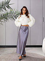 Шовкова спідниця нижче коліна, арт. 904, колір сірий /сірого кольору