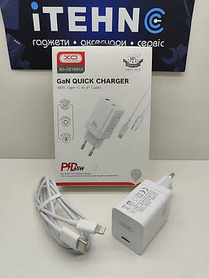 Мережевий ЗП XO CE10 Type-C to Lightning PD 65W (Білий), фото 4