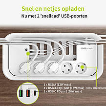 Органайзер для кабелів із 5 розетками + 3 зарядними пристроями USB, Amazon, Німеччина, фото 3