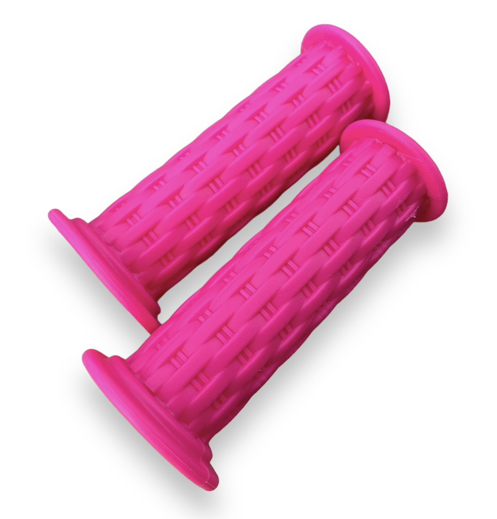 Гріпси дитячі для велосипеда, самоката, біговела плетені TPR насичений рожевий, фото 1