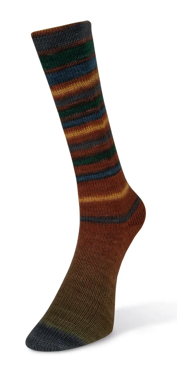 Шкарпеткова пряжа Infinity Sock/Інфініті Сок, теракотово-зелений зі смугами 17