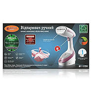 Ручний вертикальний відпарювач для одягу на 300 мл та потужністю 1600 Вт BITEK BT-1159 Рожевий, фото 6