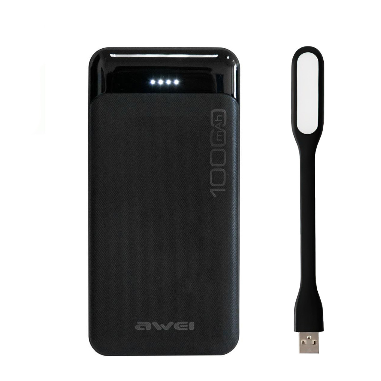 Комплект повербанк 10000mAh "Awei P37K" Чорний, powerbank та USB лампа для ноутбука Чорна 1.2W