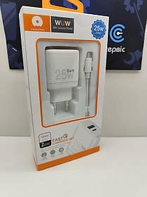 Мережевий зарядний пристрій WUW T61 PD 25W GAN Port Type-C + USB QC з кабелем C+C (Білий)