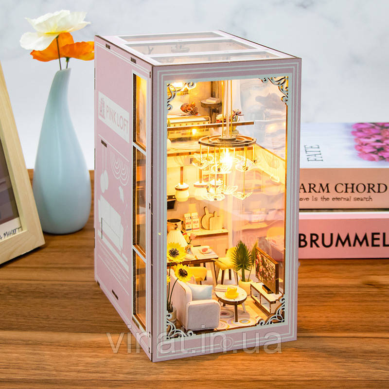 Бук Нук Рожевий Лофт Pink Loft DIY Book Nook Kit Інтер'єрний конструктор M2413, фото 1