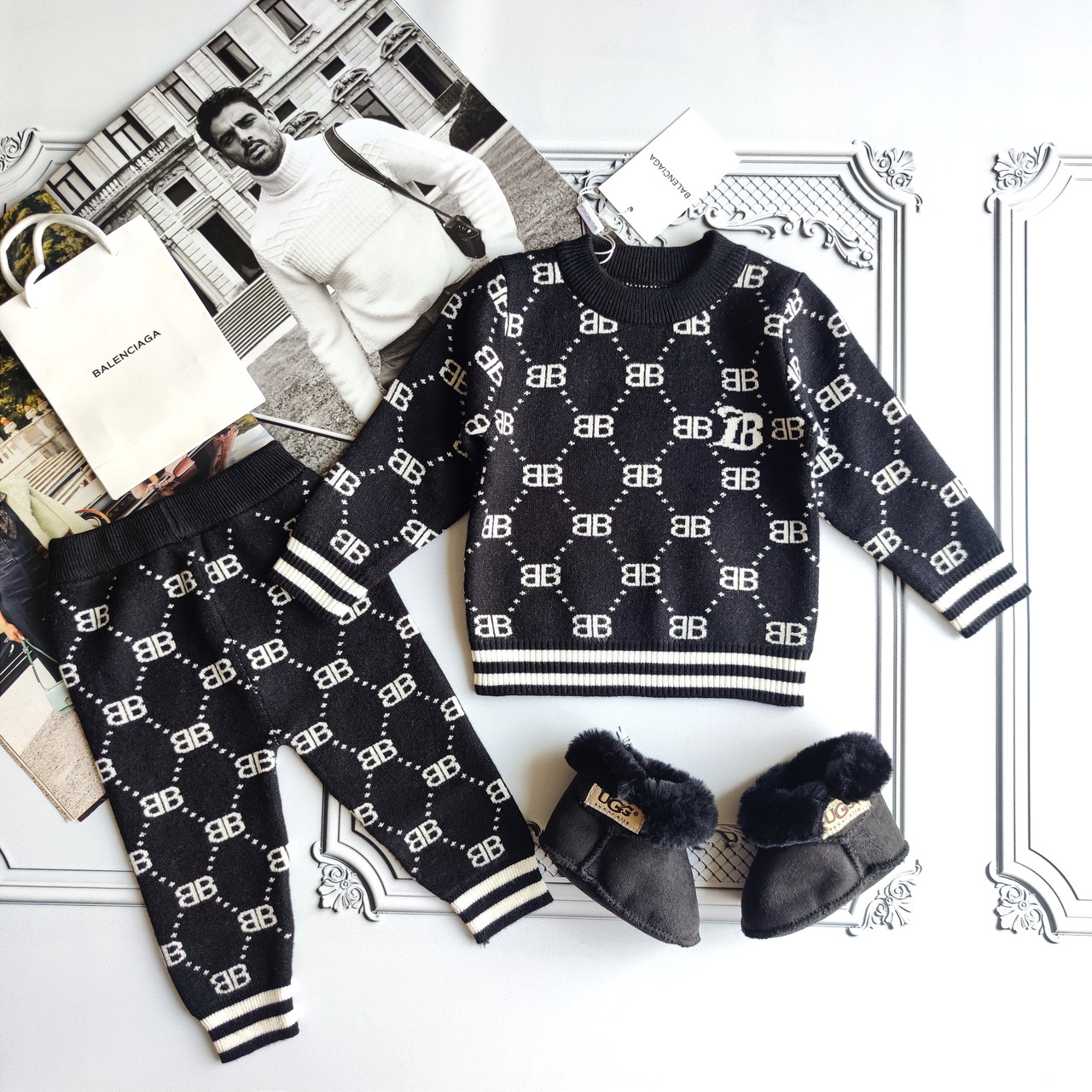 Дитячий чорний в'язаний костюм Balenciaga для новонароджених