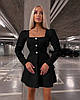 Чорний жіночий стильний костюм-двійка з креп-костюмки: подовжений жакет з рукавами ліхтариками і міні-спідниця, фото 2