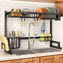 Металева дворівнева кухонна сушарка для посуду, полиця для столового приладдя, фото 2