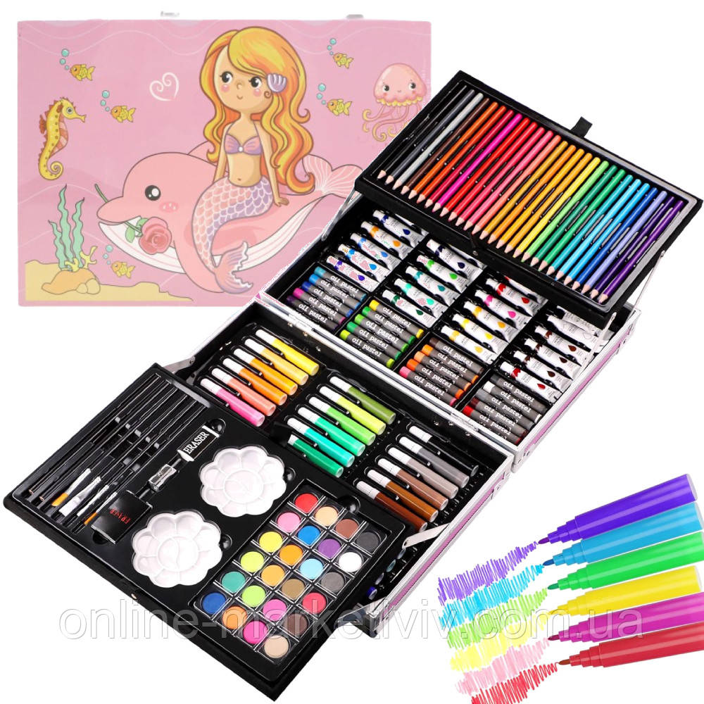 Набір для творчості у валізі 145 предметів, Русалка / Дитячий набір для малювання / Набір художника, фото 1