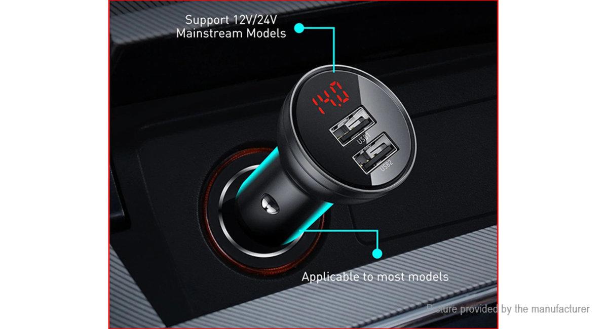 Автомобільний зарядний пристрій Baseus Digital Display Dual USB 4.8A Car Charger 24W Silver