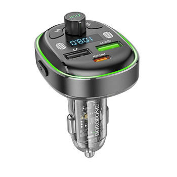 FM-модулятор BOROFONE BC47 Might PD30W+QC3.0 car BT FM transmitter Jazz Metal Gray
