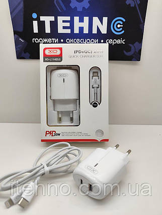 Мережевий ЗП XO L114 Lightning dual port 1Type-C+1USB PD20W/QC18W зі світлодіодом Швидка зарядка (Білий), фото 3