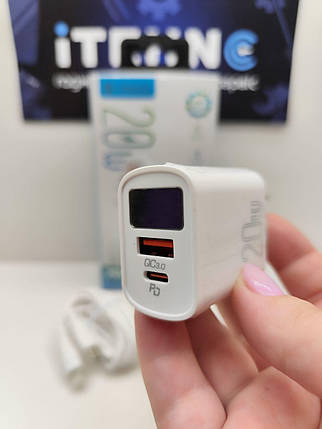 Мережевий зарядний пристрій Celebrat C-H10 USB+Type-C to Lightning PD 20W (Білий), фото 1
