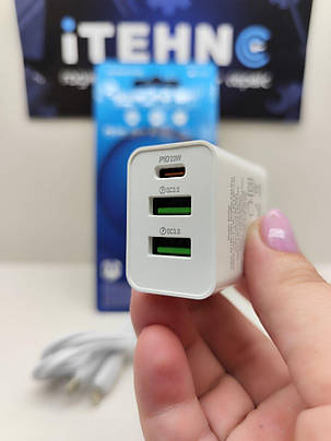 Мережевий зарядний пристрій Borofone BA70A Quick PD20W+QC3.0 Type-C to Lightning (Білий), фото 1