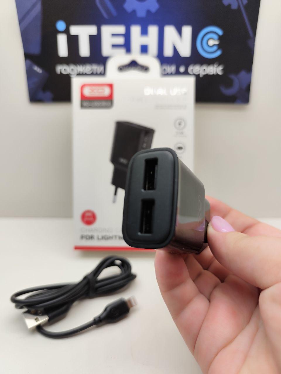 Мережевий зарядний пристрій XO L92C Lightning 2USB 2.4A EU (Чорний)