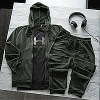 Чоловічий Якісний Комплект від Under Armour: Кофта Хакі + Футболка Чорна + Штани Хакі Хіт