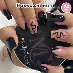 Накладні нігті 24 шт.+ клейові стики та міні-пилочка для нігтів, типси квадрат для манікюру