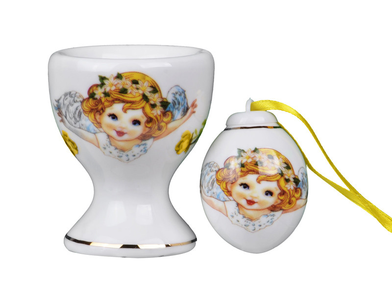 Підставка фарфорова під яйце + сольниця 2 предмети Ангелок 6 см 1943-091 VE