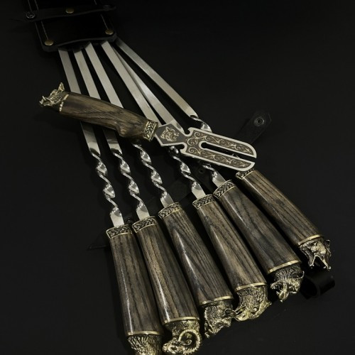 Набір шампурів у сагайдаку Люкс Звірі бронза ясен з вилкою Nb Art 7 предметів 47330147 VE