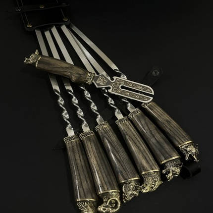 Набір шампурів у сагайдаку Люкс Звірі бронза ясен з вилкою Nb Art 7 предметів 47330147 VE, фото 1