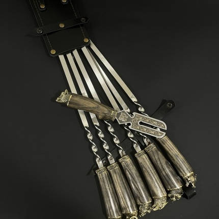 Набір шампурів у сагайдаку Люкс Звірі бронза ясен з вилкою Nb Art 7 предметів 47330147 VE, фото 2