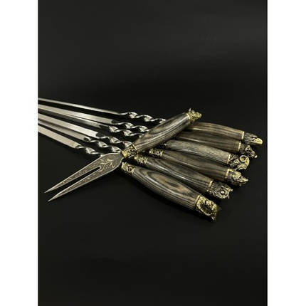 Набір шампурів у сагайдаку Люкс Звірі бронза ясен з вилкою Nb Art 7 предметів 47330144 VE, фото 1