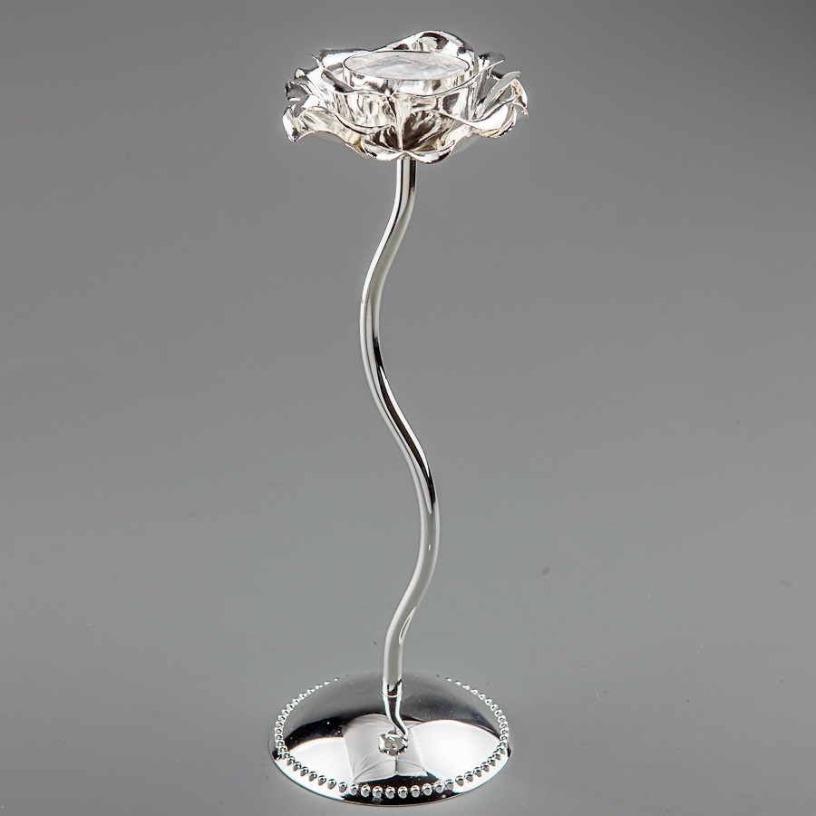 Свічник металевий на ніжці Троянда 26 см 057G сріблястий VE