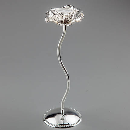 Свічник металевий на ніжці Троянда 26 см 057G сріблястий VE, фото 1