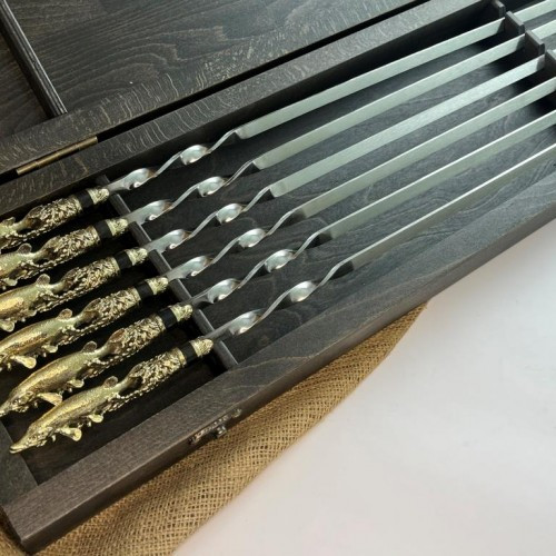 Шампура 6 штук у кейсі з бука Люкс Щука бронза Nb Art 47330139 VE