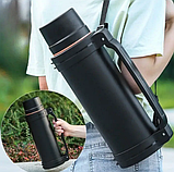 Термос вакуумний з нержавіючої сталі з ручкою SSB-A250 2.5 л Чорний Термос для гарячих та холодних напоїв, фото 5