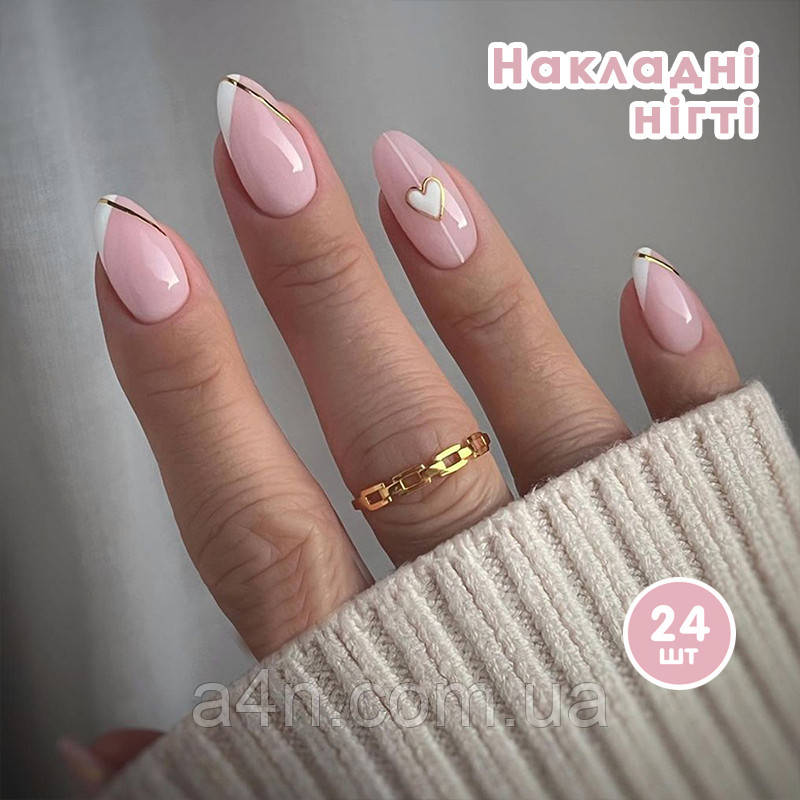 Накладні нігті 24 шт.+ клейові стики та міні-пилочка для нігтів, типси мигдаль для манікюру