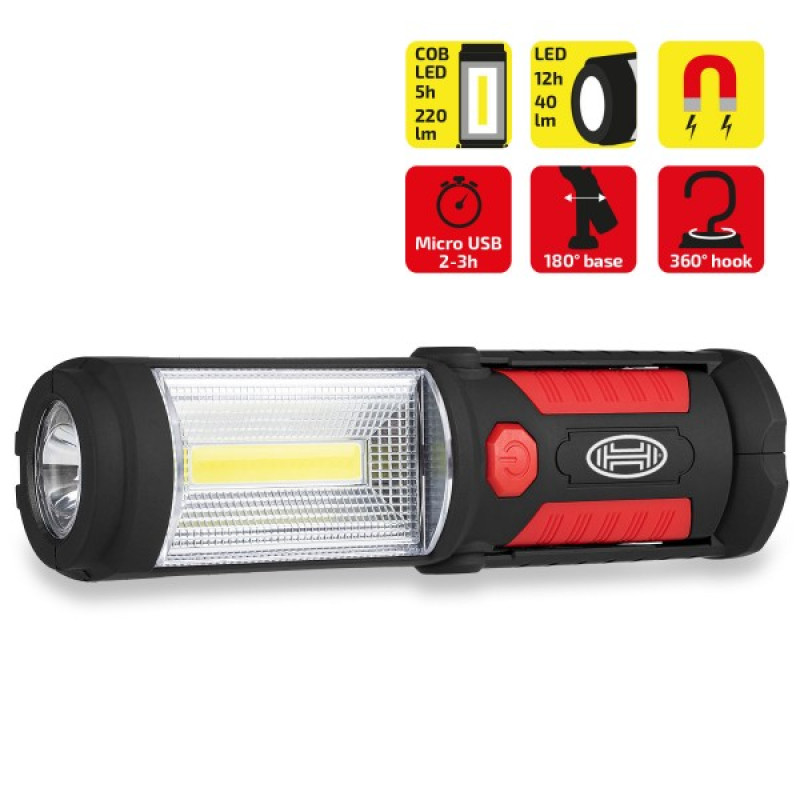 Лампа переноска діодна Led Heyner 575100 3W 3000mAh COB/220 lm +1W L=215 магнит microUSB/крючек/мен.угол