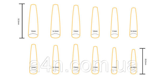 Накладные ногти - Интернет-магазин A4N Размеры накладных ногтей