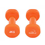 Гантелі для фітнесу PowerPlay PP_4125, вінілові, круглі, 2×4 кг, Помаранчеві (набір 2 шт.), фото 7