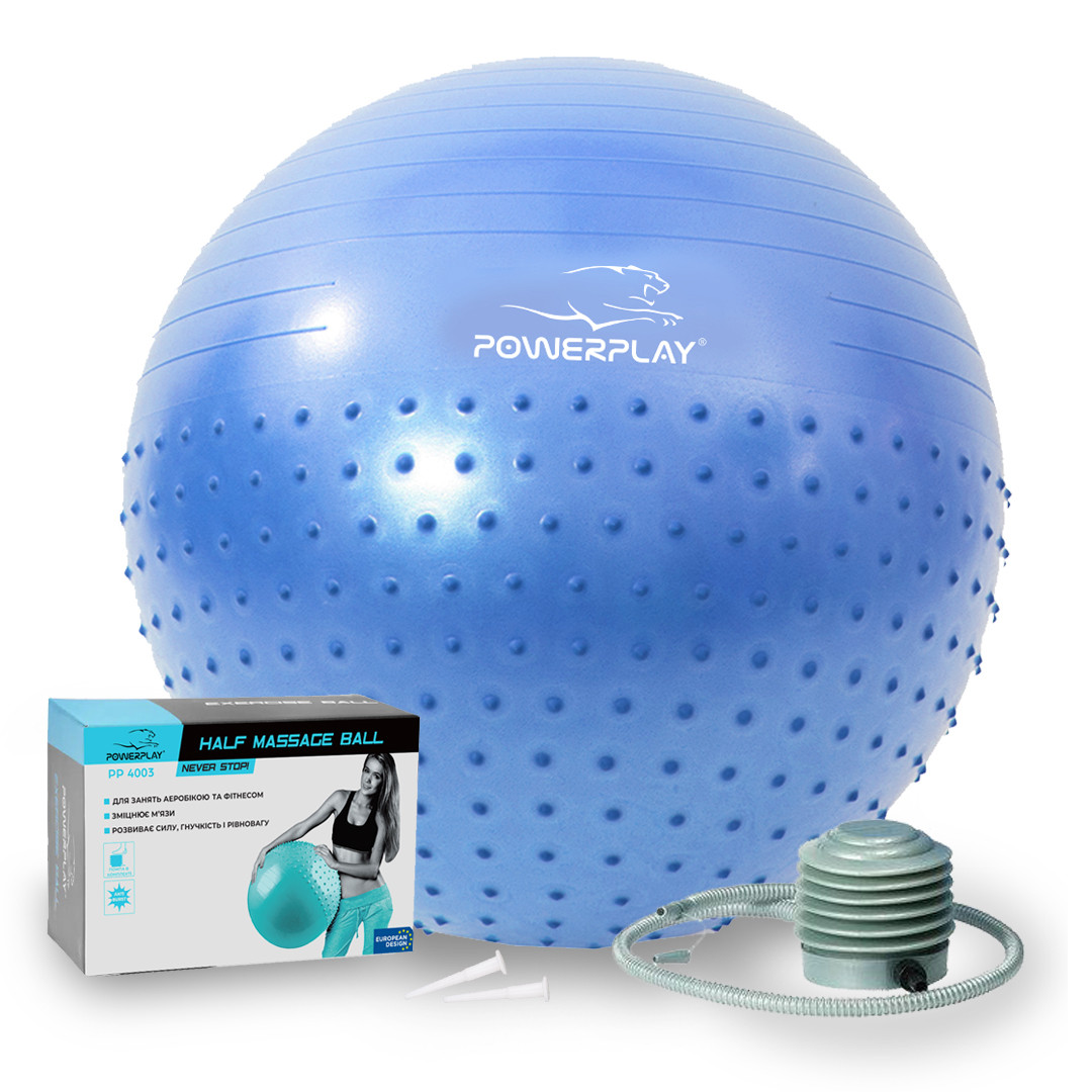 М'яч для фітнесу (фітбол) PowerPlay PP_4003, Ø65 см, синій - для зросту 160-180 см, навантаження до 150 кг., фото 1