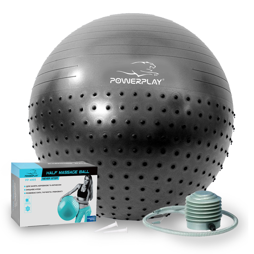 М'яч для фітнесу (фітбол) PowerPlay PP_4003, Ø75 см, сірий - для зросту 180-195 см, навантаження до 150 кг.