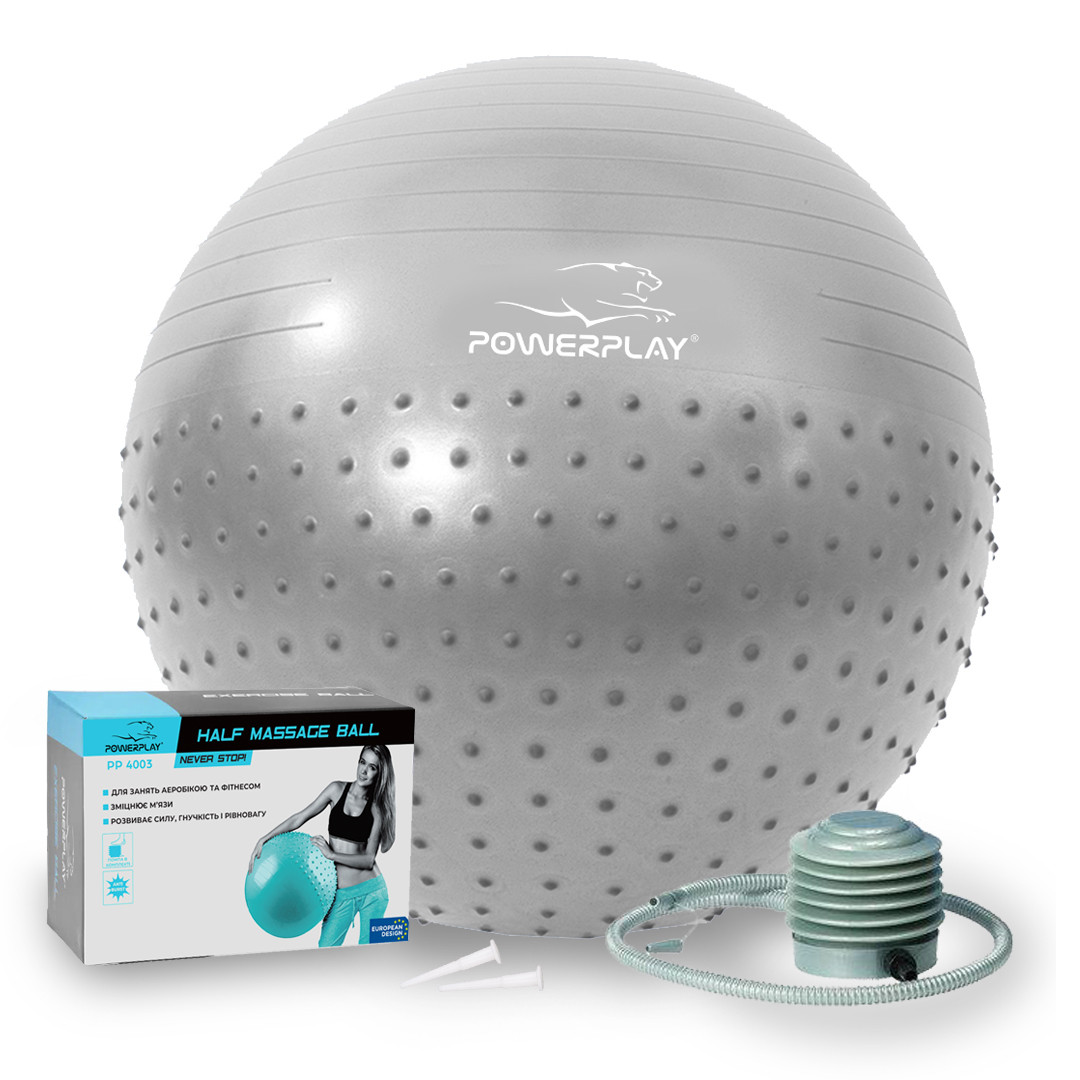 М'яч для фітнесу (фітбол) PowerPlay PP_4003, Ø65 см, сірий - для зросту 160-180 см, навантаження до 150 кг., фото 1