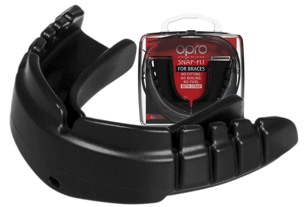 Капа для боксу OPRO Snap-Fit Braces під брекети - доросла (вік 11+) Чорна, легка та зручна, фото 1