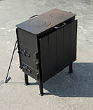 Піч буржуйка сталева, обігрів до 40 м.кв, з 2-ма конфорками та конвекційними ламелями. Коцюба у комплекті, фото 3