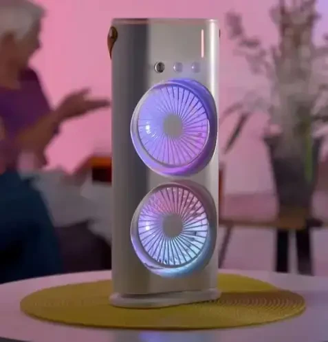 Вентилятор настільний Double-ended Spray Fan LED подвійний з охолодженням підсвітка 3 швидкості, фото 1