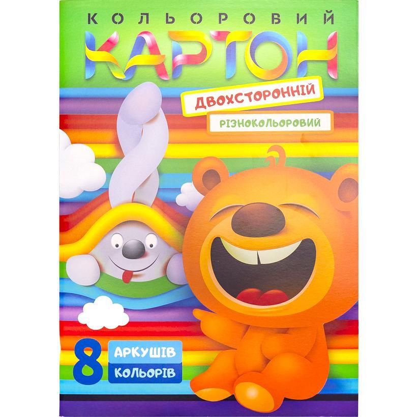 Картон (А4 кольоровий двосторонній, різнокольоровий в папці 8 аркушів) "Мандарин" 22113