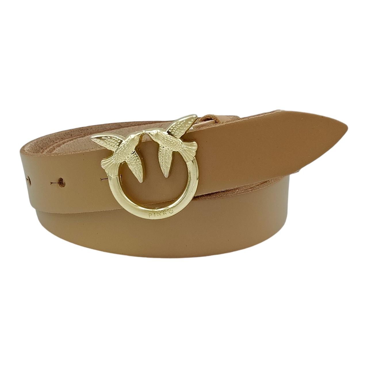 Ремінь жіночий шкіряний, кармель, пряжка золото, 30 мм